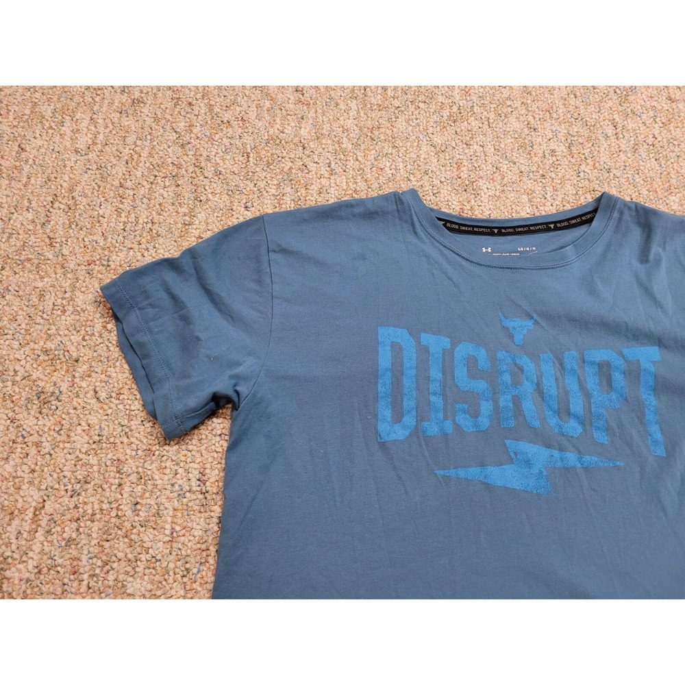Under Armour Project Rock Shirt Mens Large Blue Disrupt Logo Performance Cropped - Picture 6 of 14